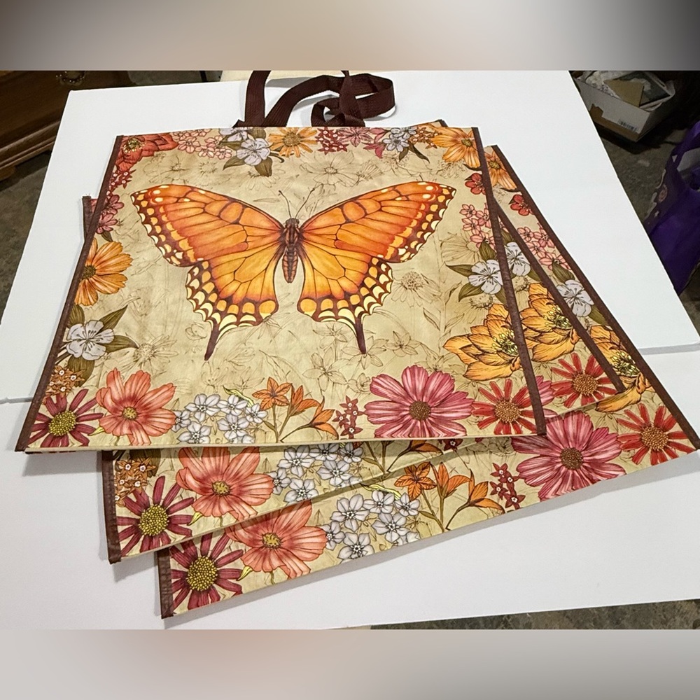 Tjmaxx Home Goods Floral & Monarch Butterfly Reusable Tote Bag Gorgeous! NEW